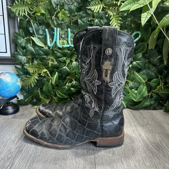 Tanner Mark Boots Mens TM205539 Print Fish Black Top Made in Mexico Size 9.5 - Picture 4 of 10
